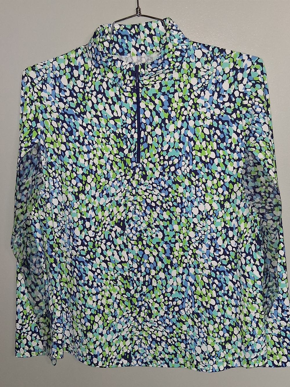 IBKUL Women's Half-Zip Long Sleeve Performance Top - Blue, Green, White
